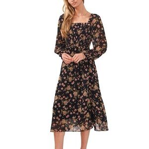 1. State | Navy Blue Floral Long Sleeve Midi Dress